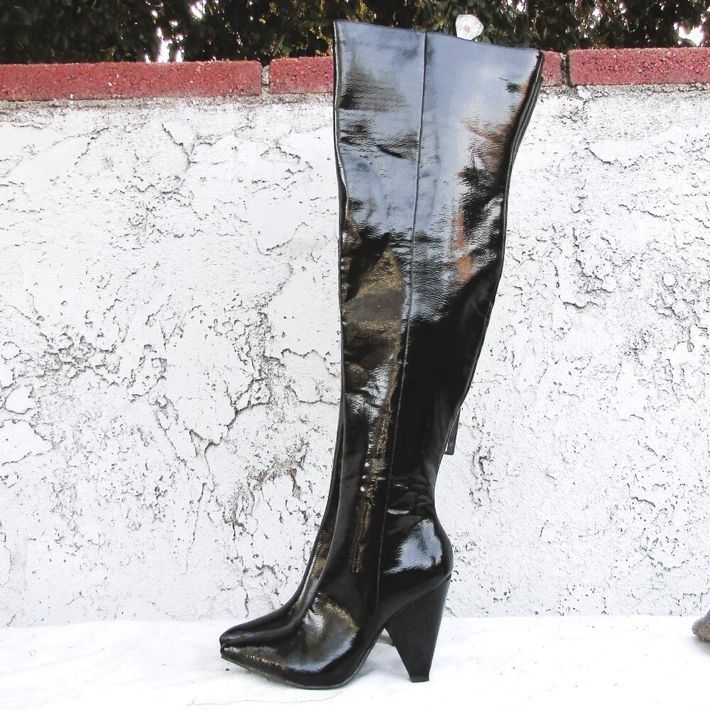 Forever 21 black faux patent thigh high boots 7 - Picture 4 of 9
